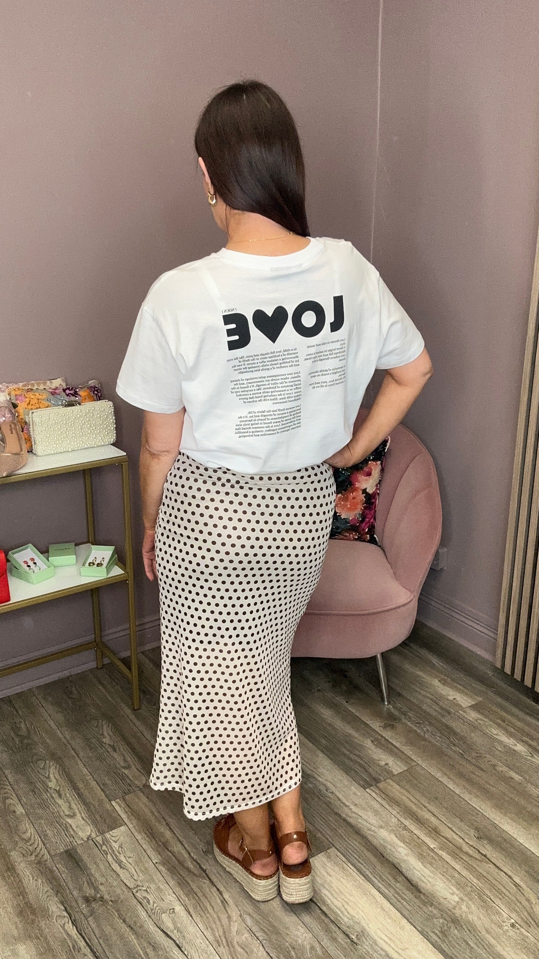 Ebba Midi Skirt (Birch/Brown Dot)