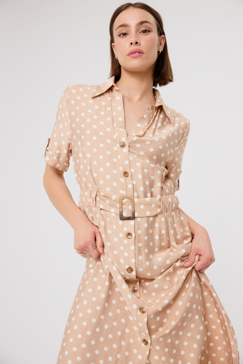 Elara Midi Dress (Beige)