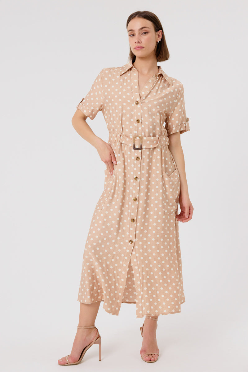 Elara Midi Dress (Beige)