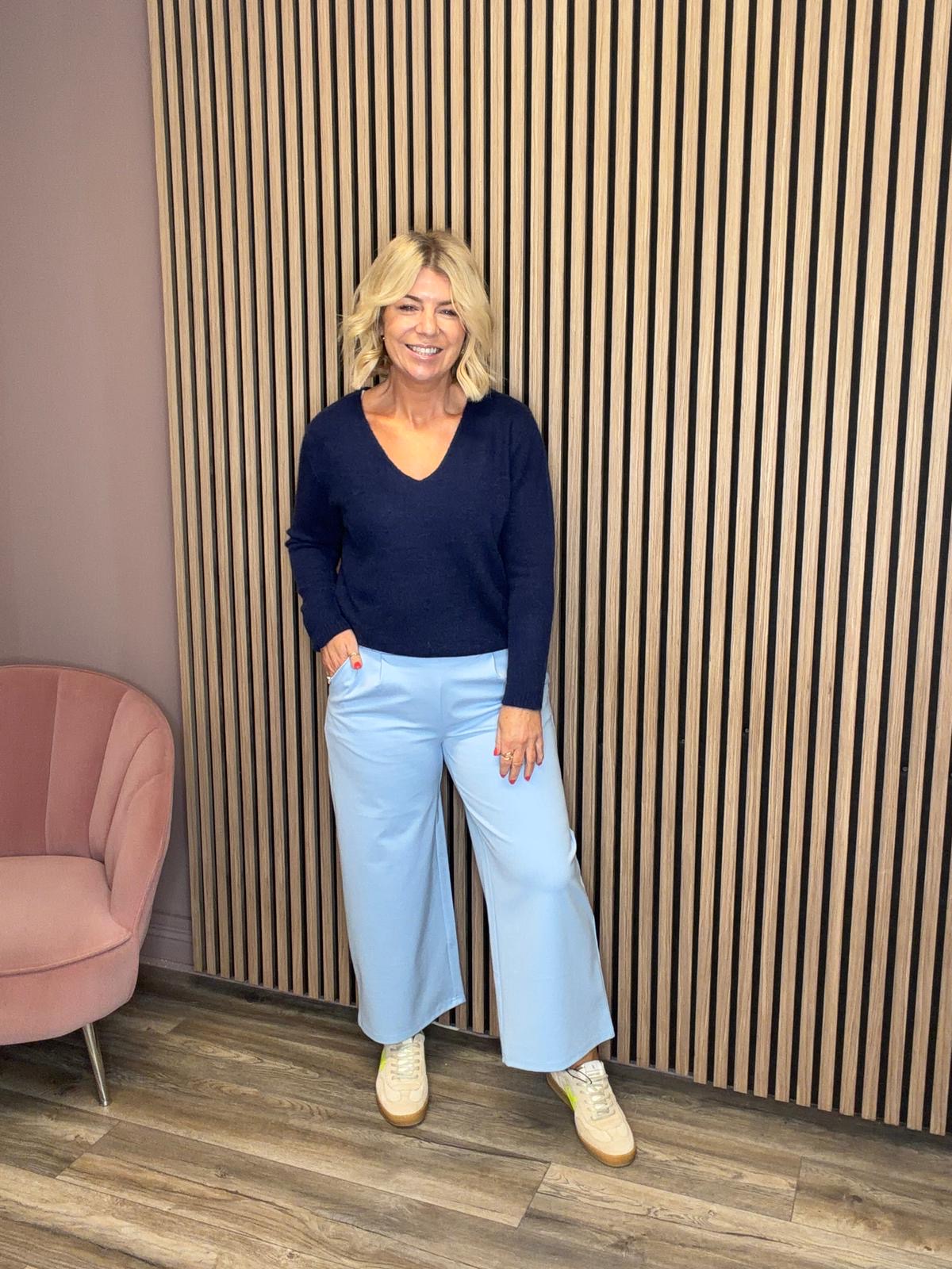 Kate Cropped Wide Leg Pants (Powder Blue)