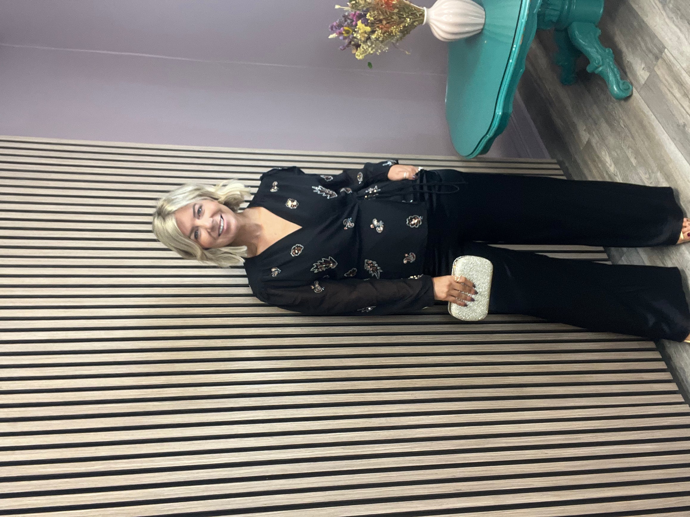 THE TAYLOR EMBELLISHED WRAP TOP (BLACK)