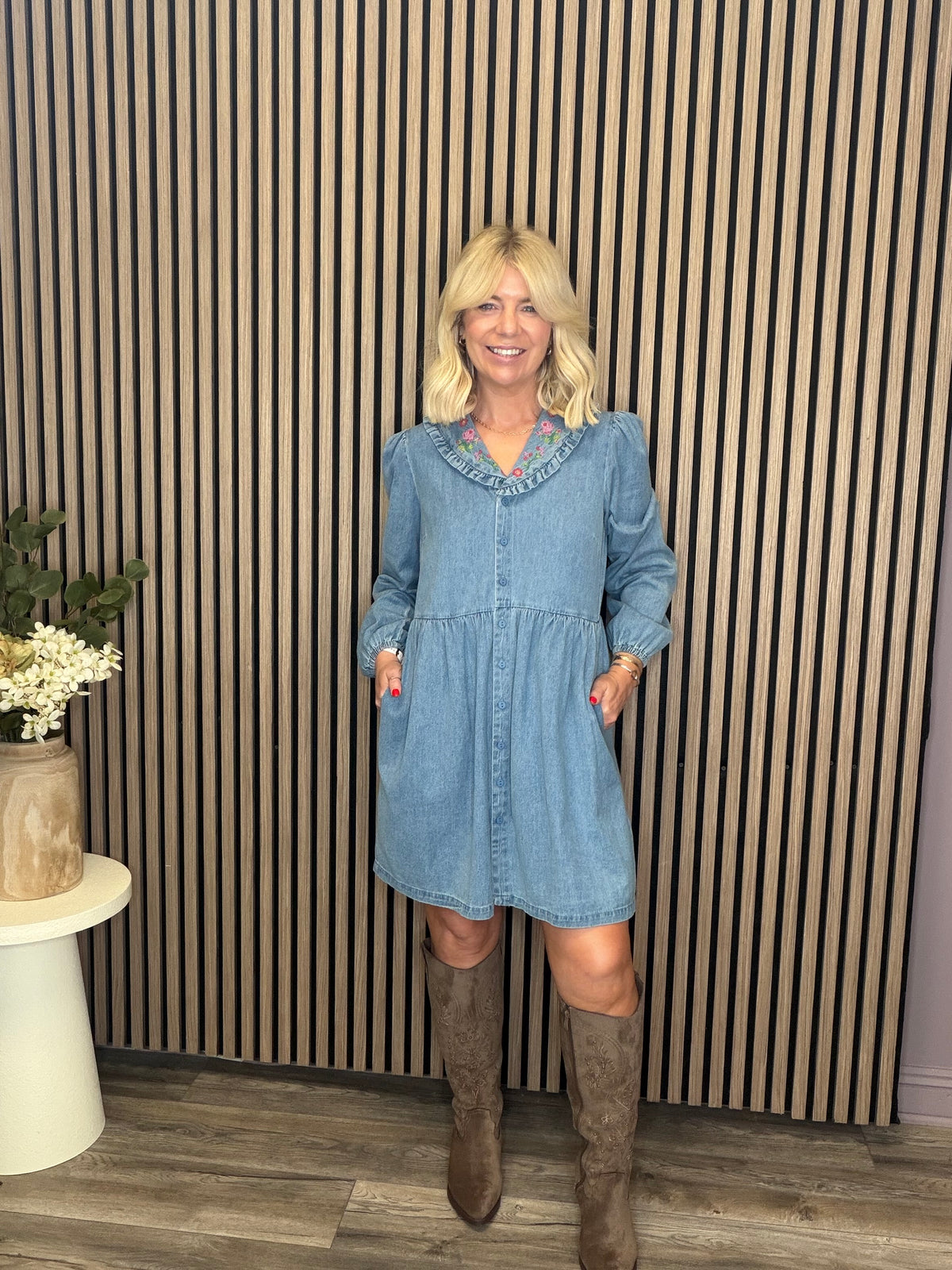 Dhalia Mini Smock Dress (Mid Blue)