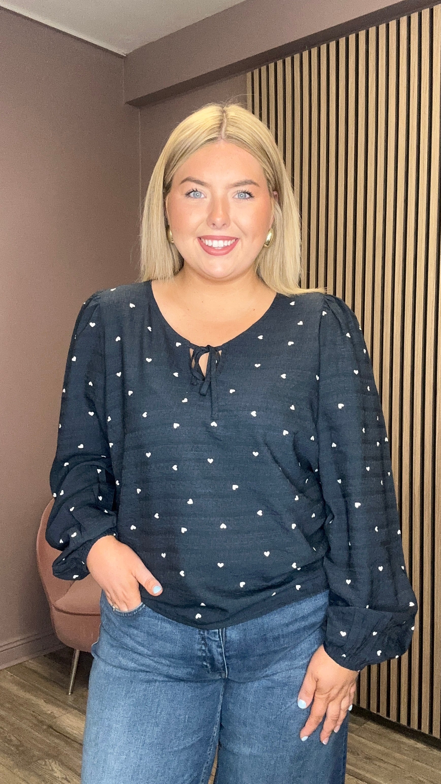 Eve Heart Top (Blue/White Hearts)