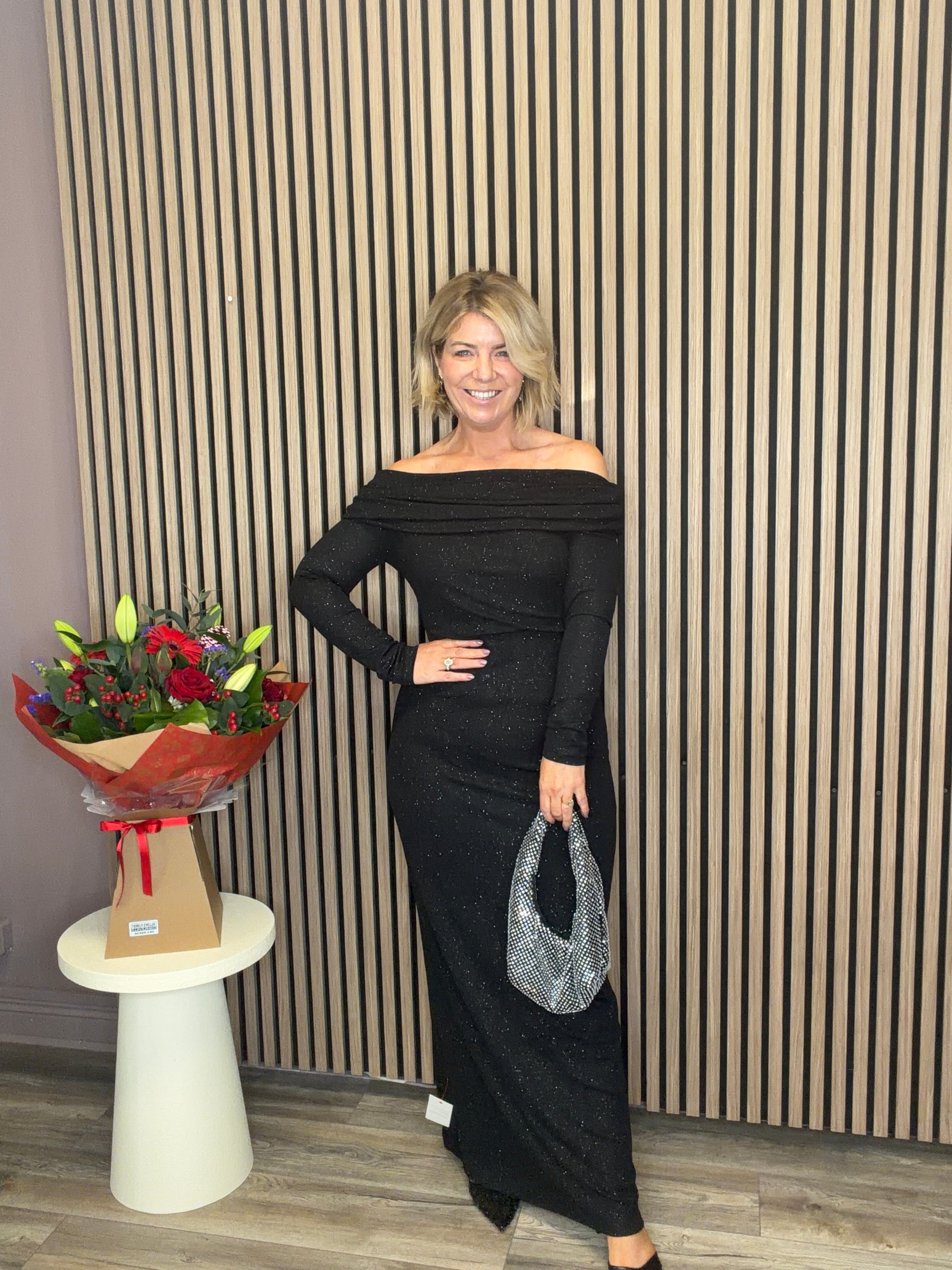 Perrie Bardot Jersey Dress (Black)