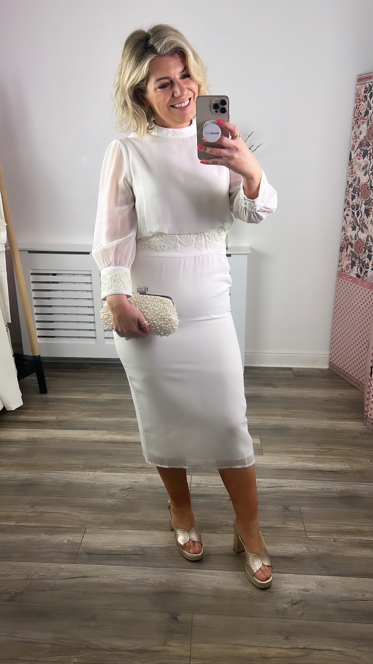 Celin Embellished High Neck Pencil Dress