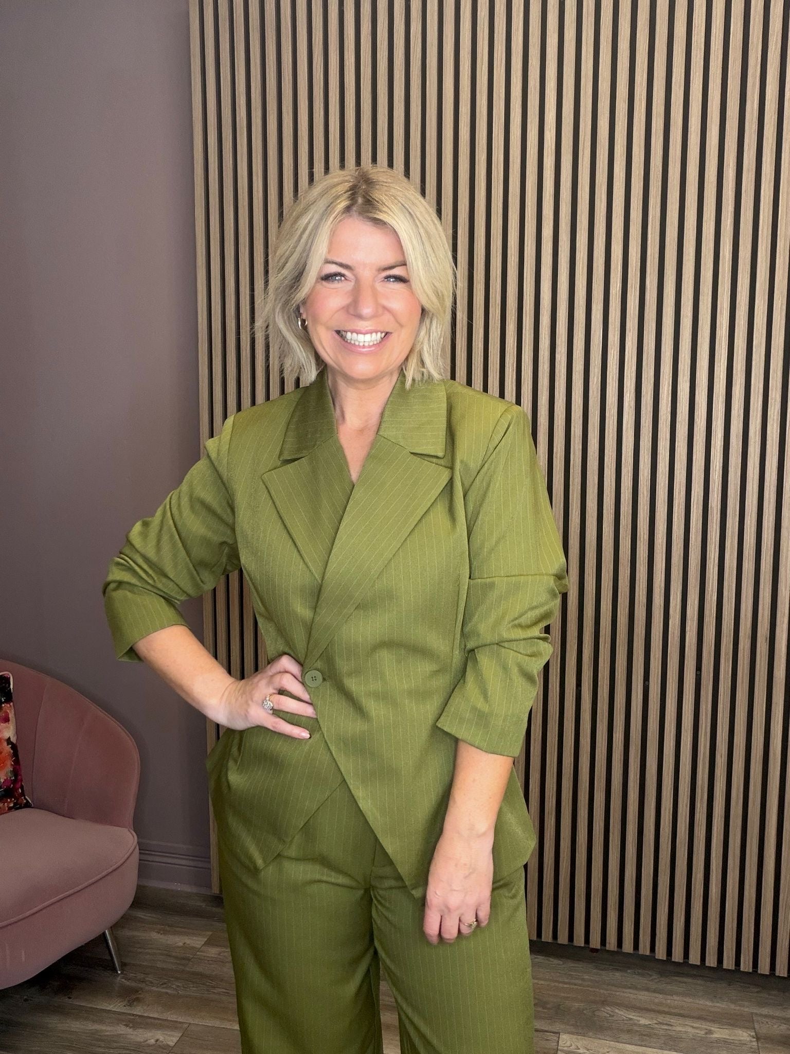 Faye Pinstripe Blazer (Sphagnum)