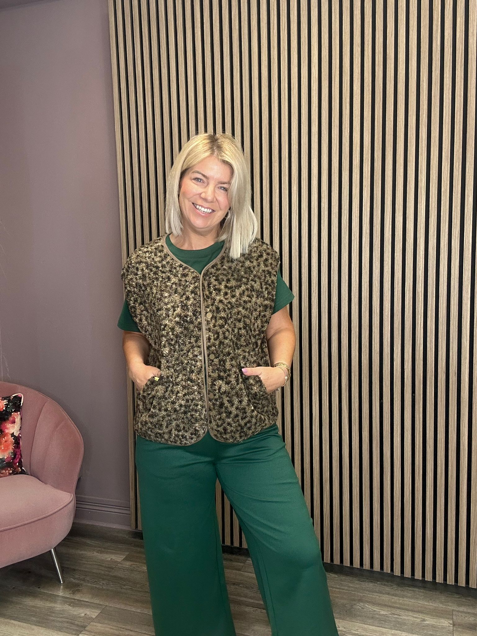 Katty Teddy Gilet (Tannin/ Leopard)