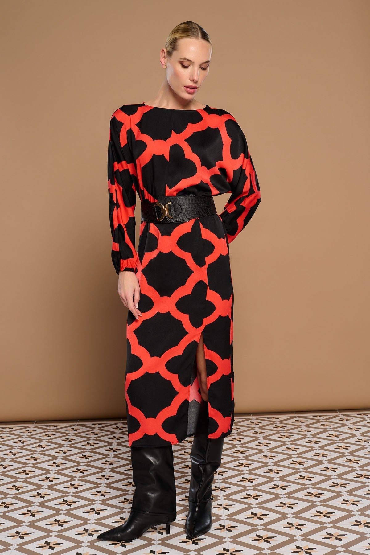 Ambra Midi Dress (Red/Black)