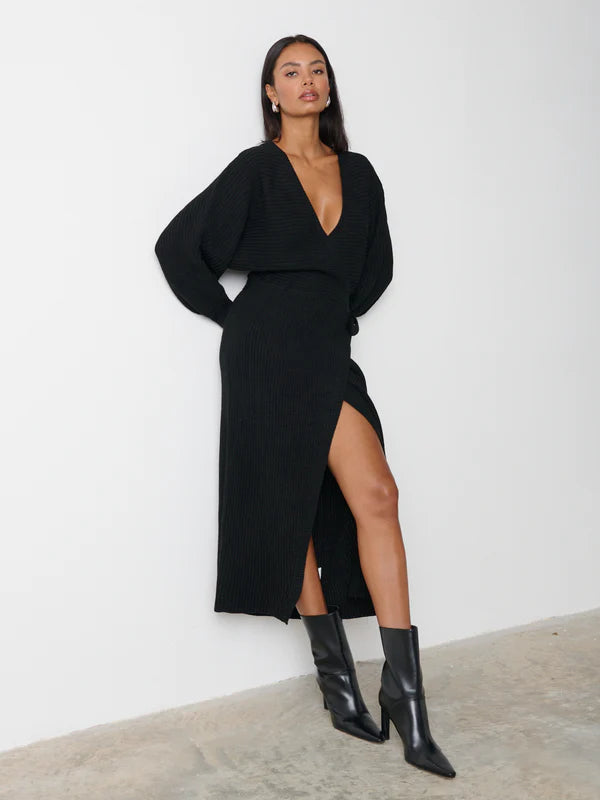 AIDAN COSY WRAP DRESS (BLACK) | Love Cherish | Dress AIDAN COSY WRAP DRESS (BLACK) | Love Cherish | Dress