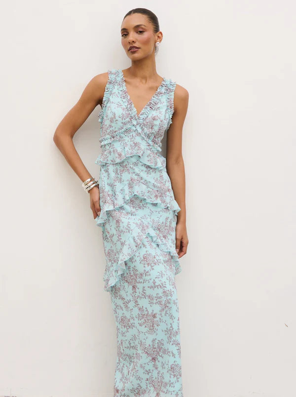 Aurelia Ruffle Maxi Dress (Seaspray)