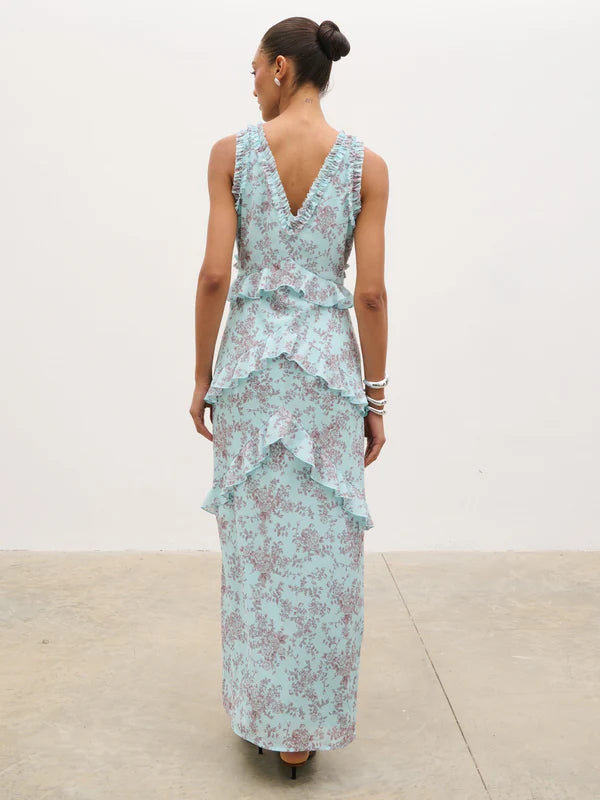 Aurelia Ruffle Maxi Dress (Seaspray)
