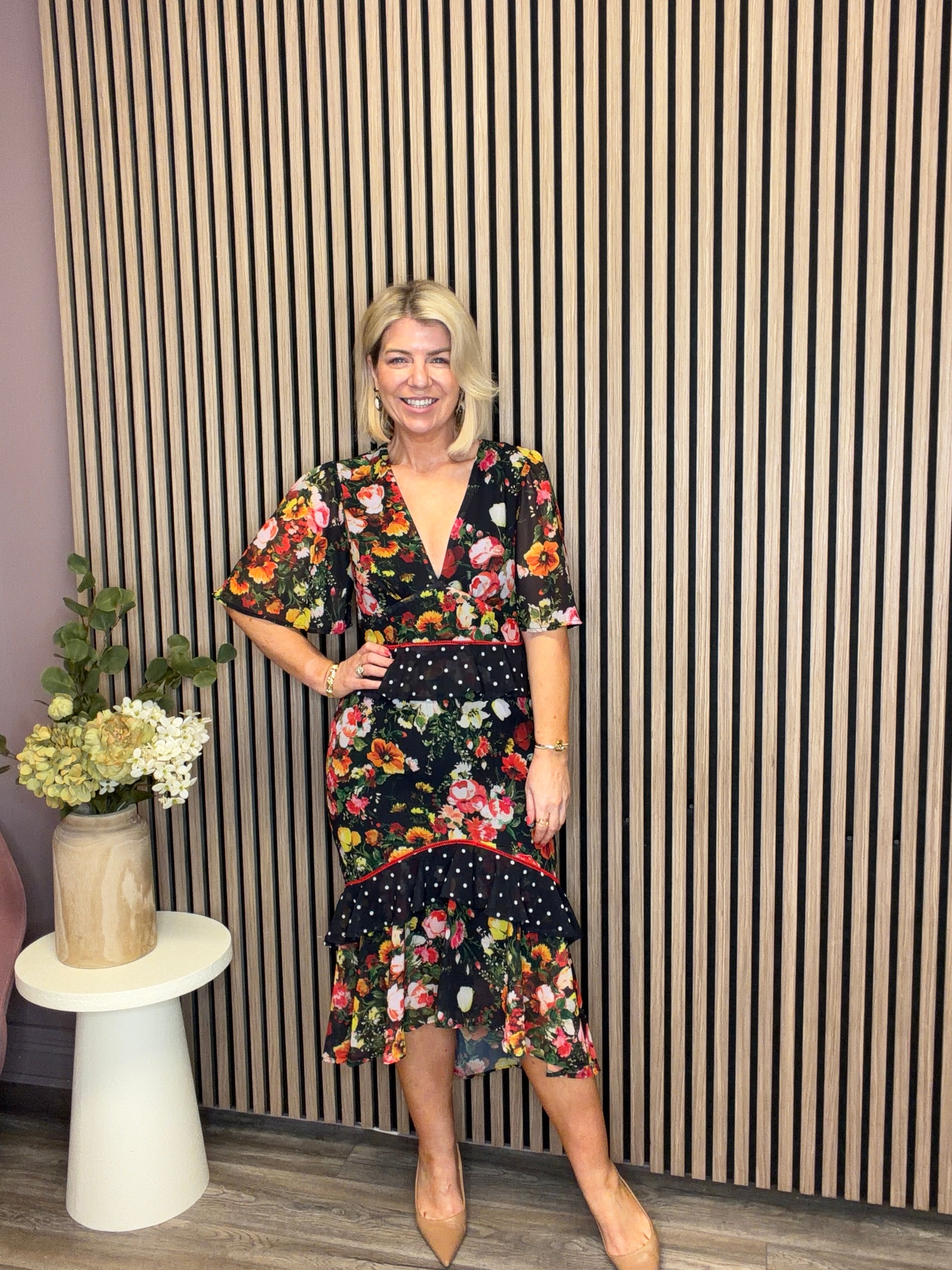 The Aida Midi Dress (Black Multi)