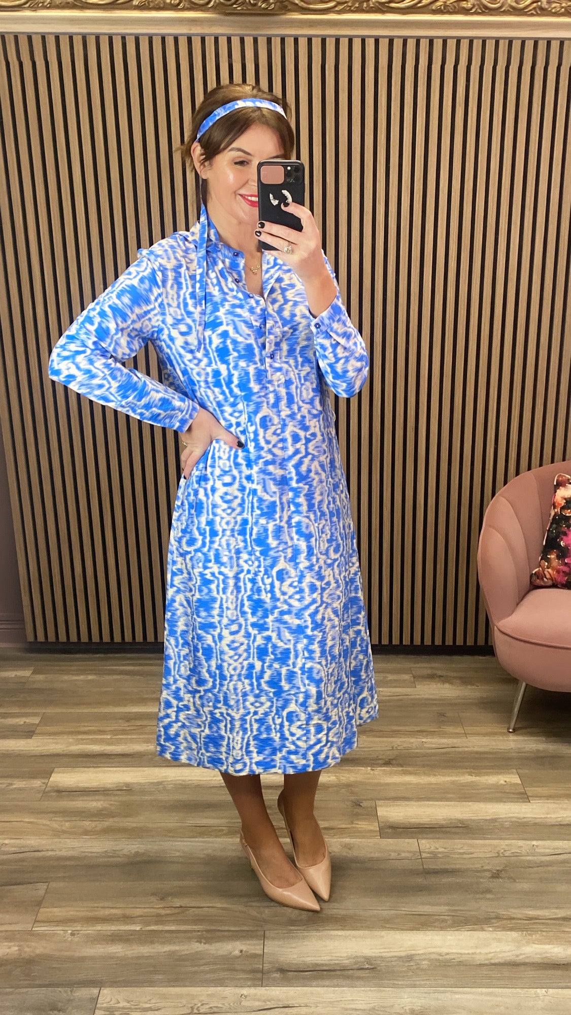 NEBI L/S DRESS (PALACE BLUE/SANDSHELL)