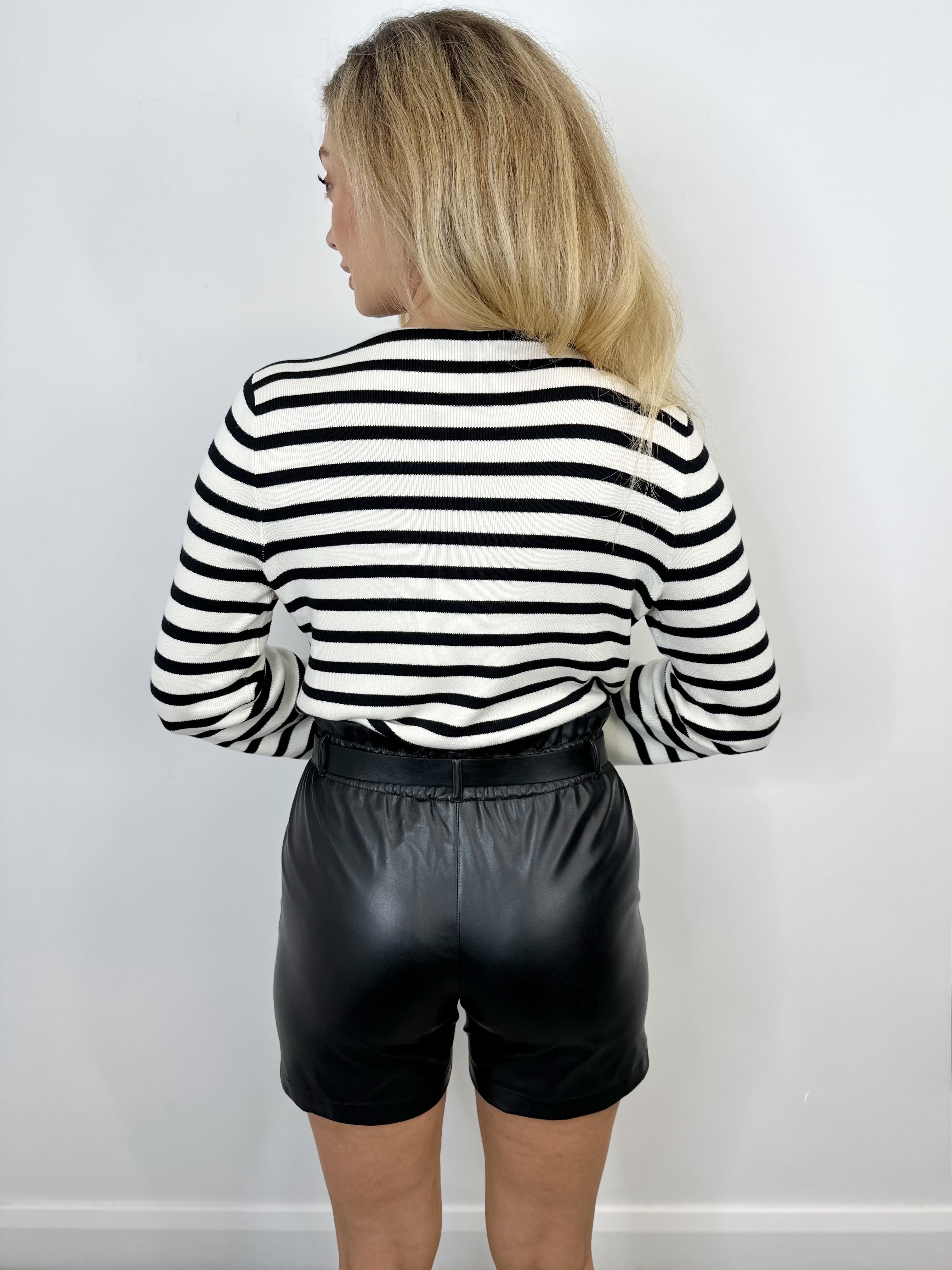 Starla Belted Faux Leather Shorts (Black)