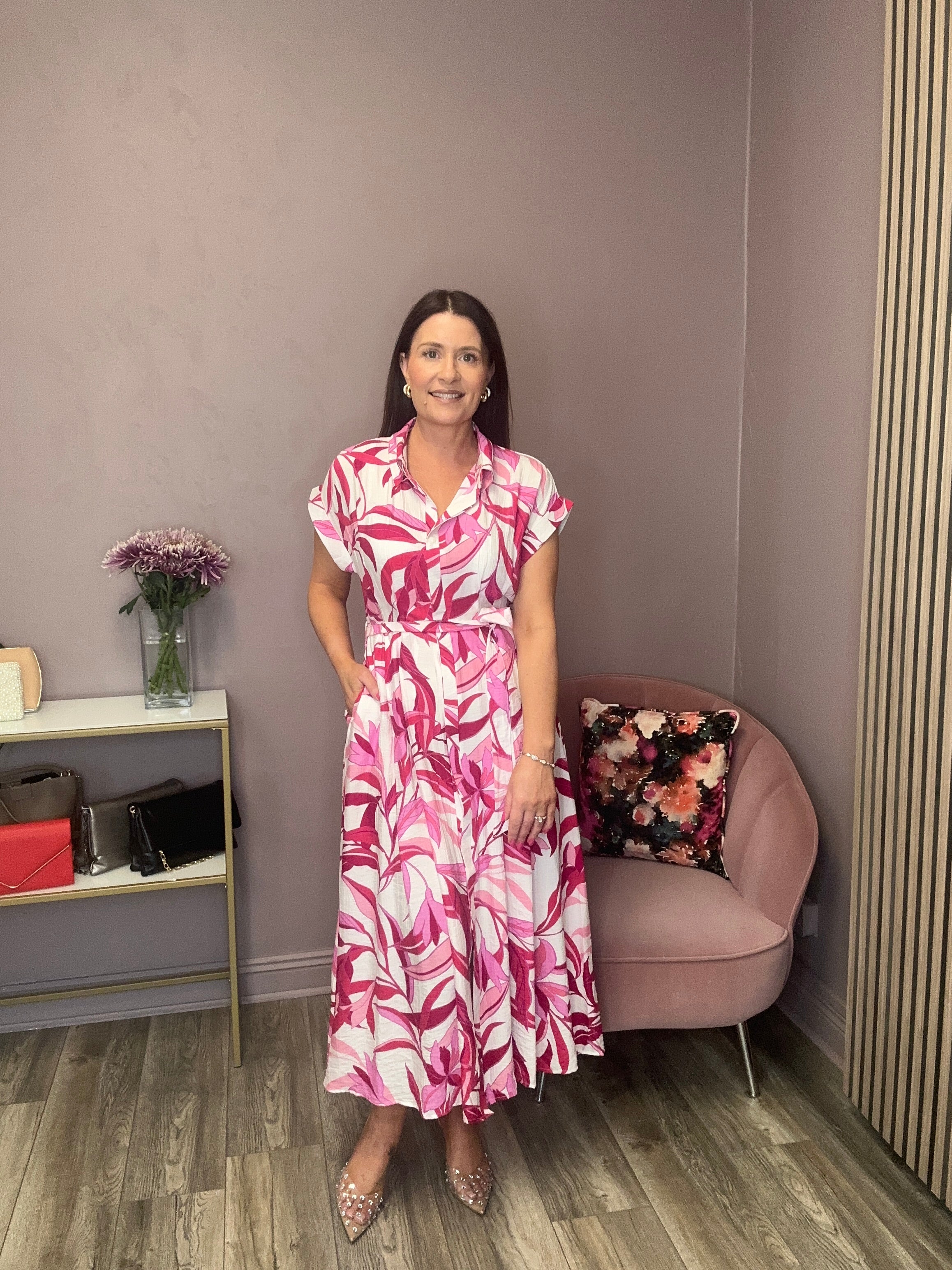 Fae Short Sleeve Dress (Fuchsia)