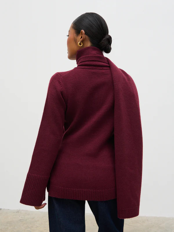 Florie Knit Cardigan with Scarf (Wine)