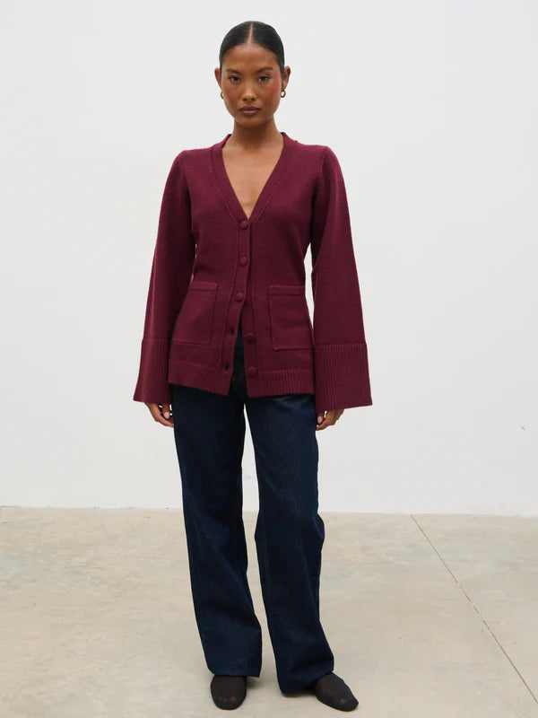 Florie Knit Cardigan with Scarf (Wine)
