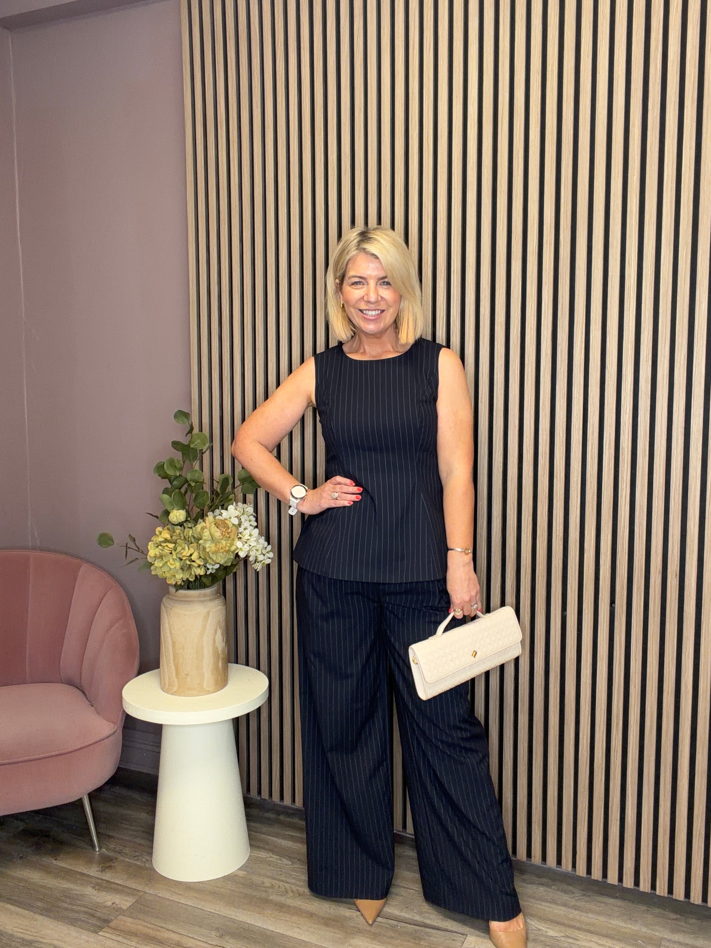 Casey Wide Leg Trousers (Sky Captain/Birch)