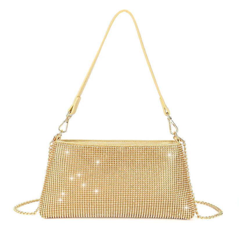 Sara Rhinestone Shoulder Bag (Gold)