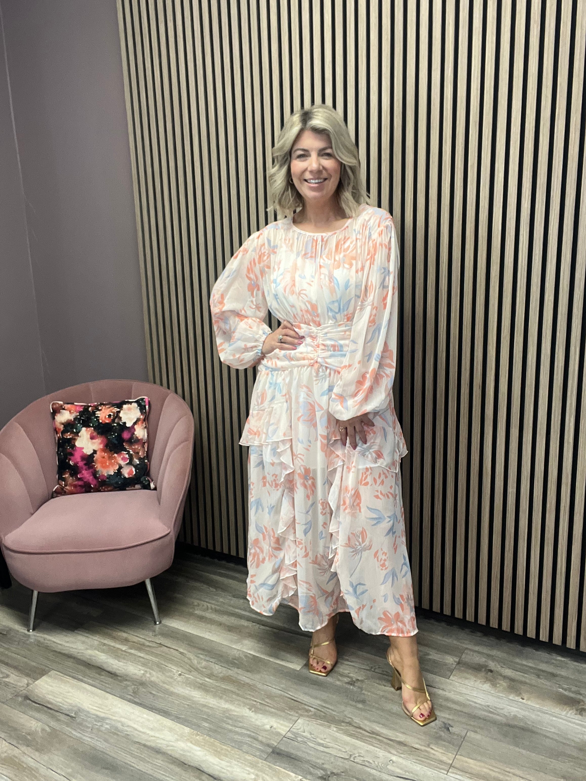 LAURA FLORAL DRESS (PEACH)