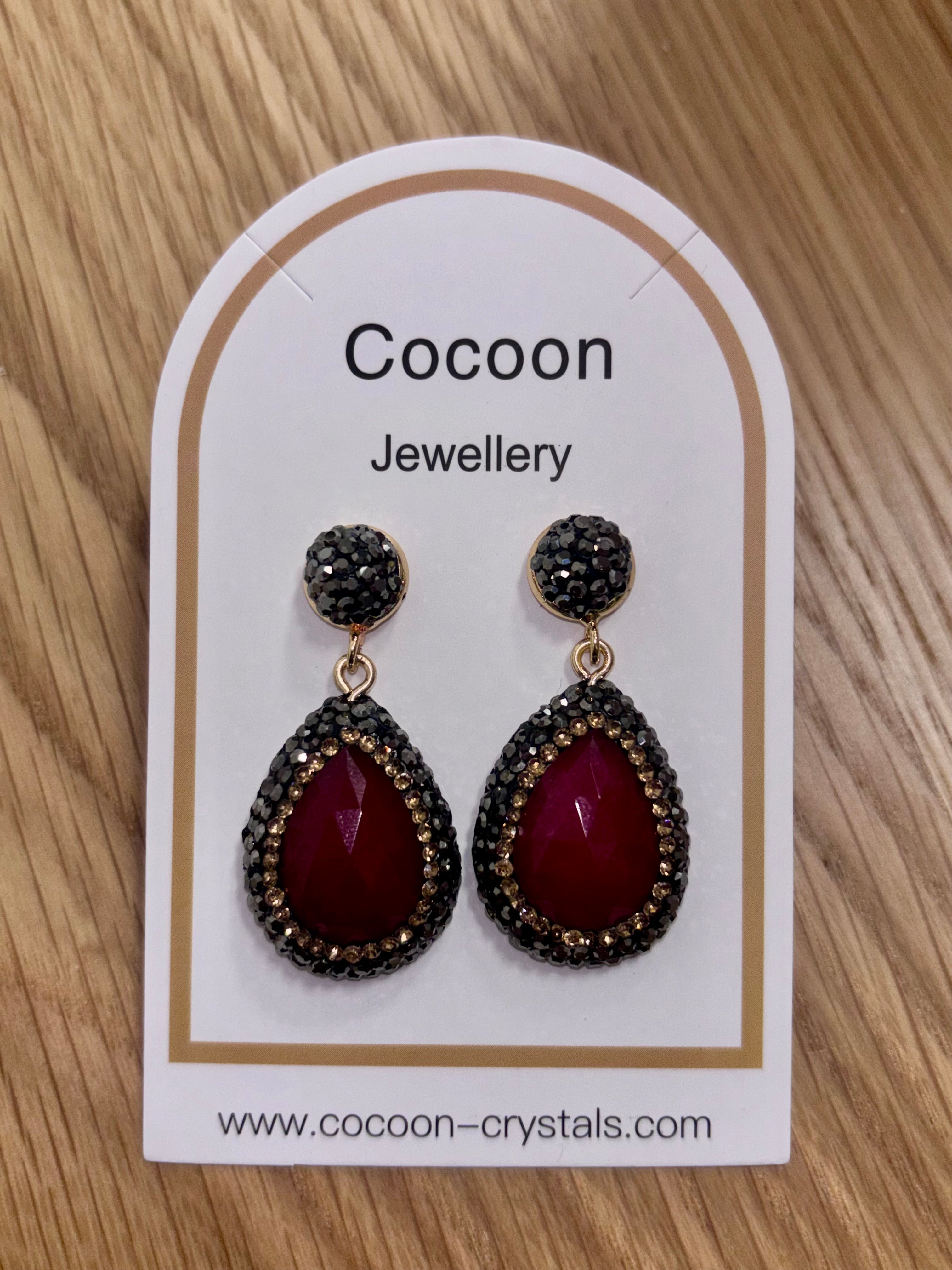 Deep Raspberry Red Earrings (Gold)