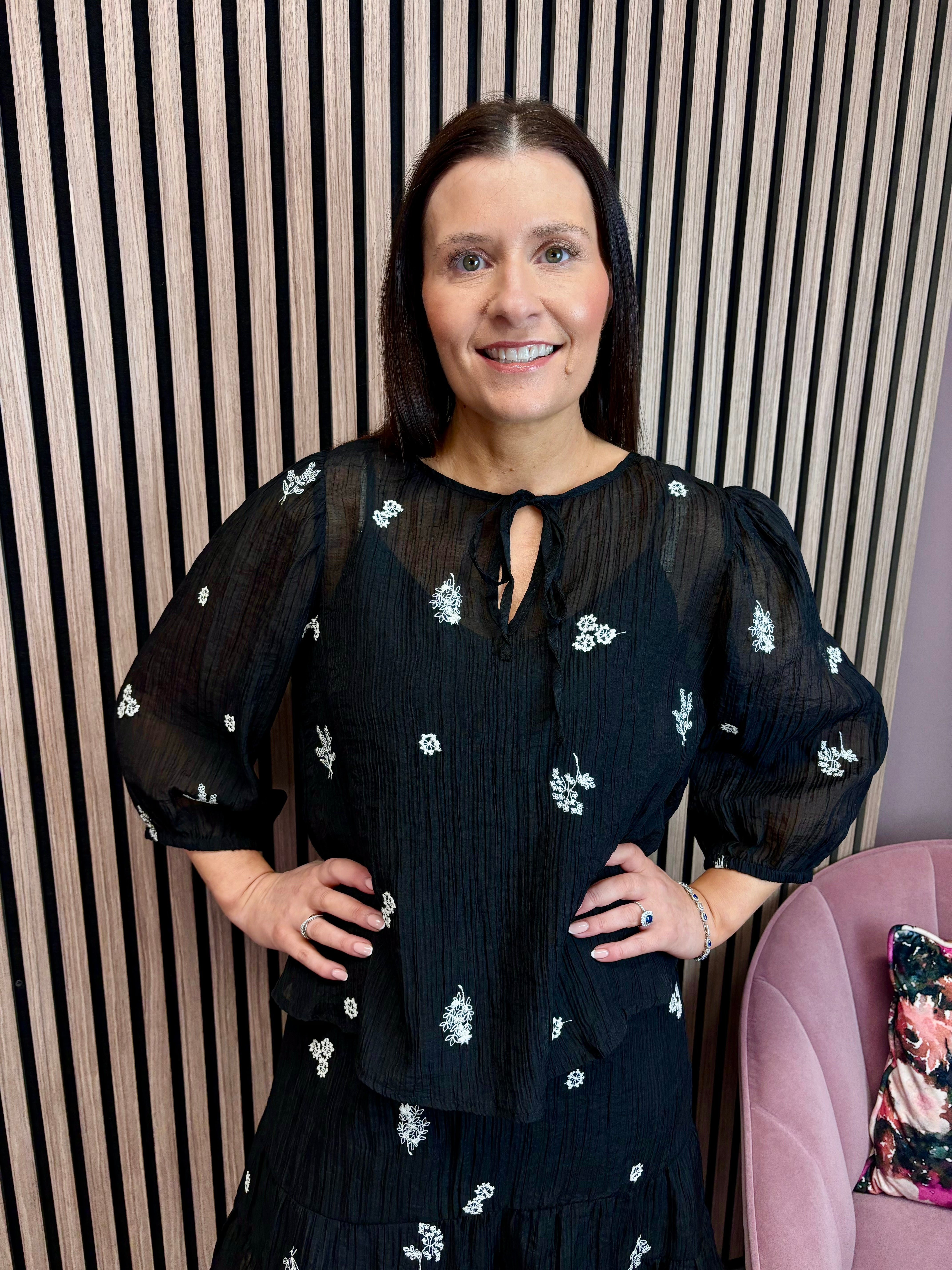 Alfra 3/4 Sleeve Top (Black/Sandshell)