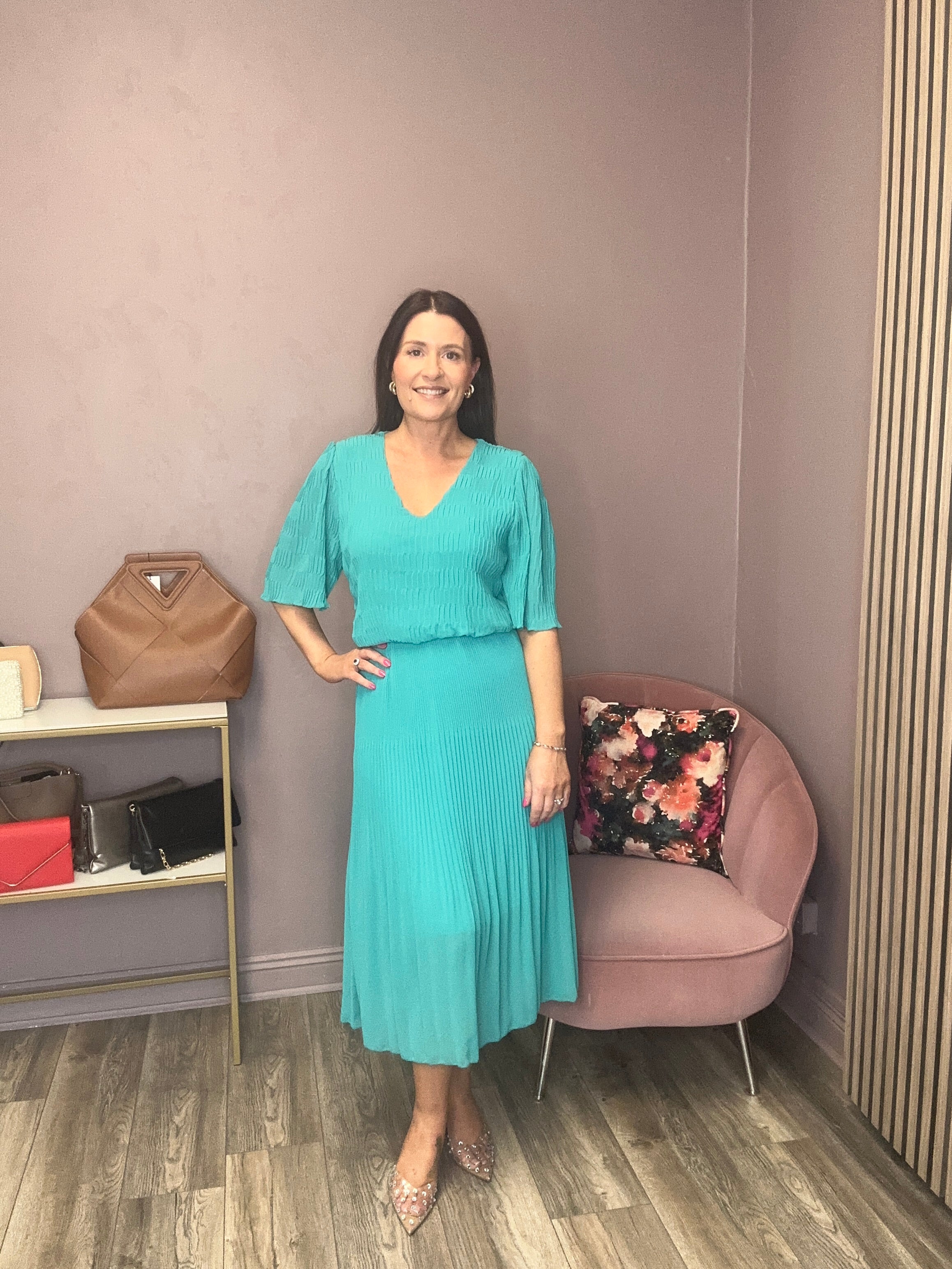 Layla Plisse Midi Dress (Green)