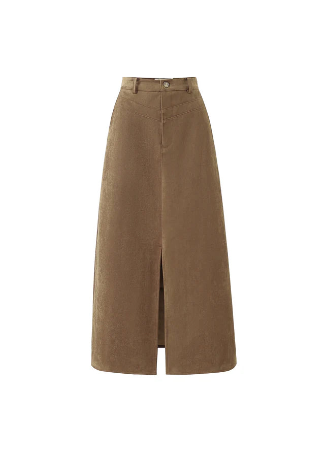 Glaieul Suedette Ankle Skirt (Brown)