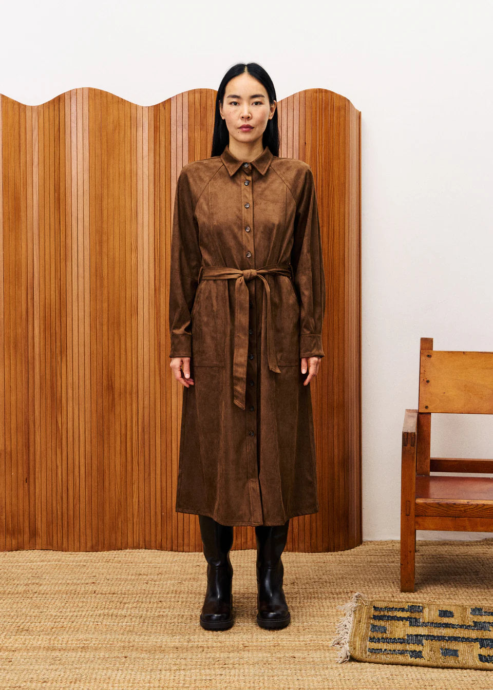 Barbet Suedette Shirt Dress (Brown)
