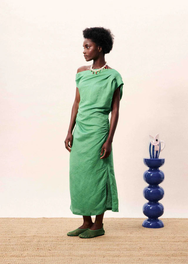 Morere Asymmetrical Midi Dress (Green)