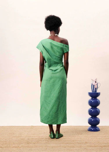 Morere Asymmetrical Midi Dress (Green)