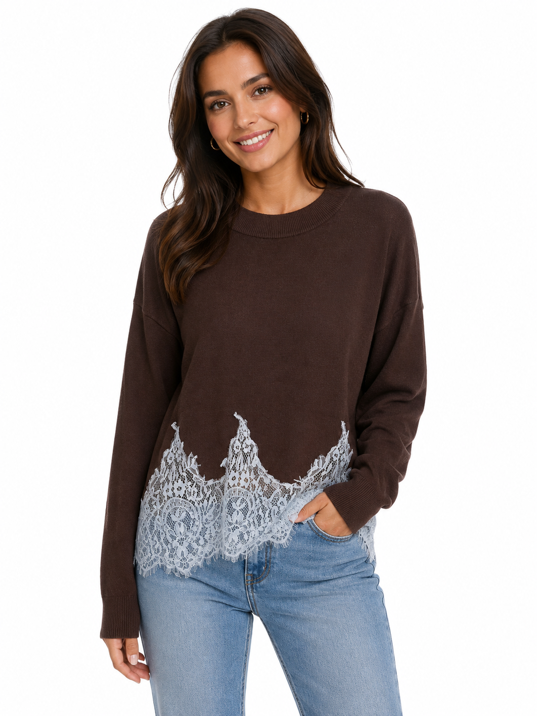 Copenhagen Lace Jumper (Chocolate/Blue)
