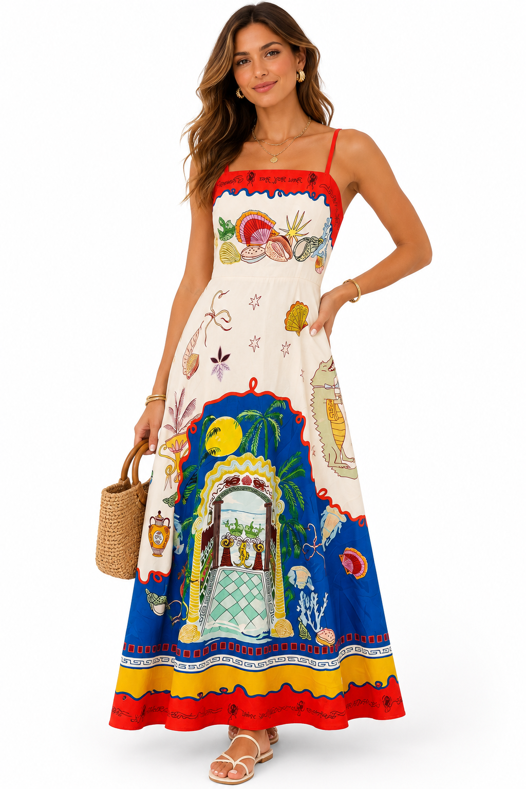 Angelina Maxi Dress (Blue/Orange)