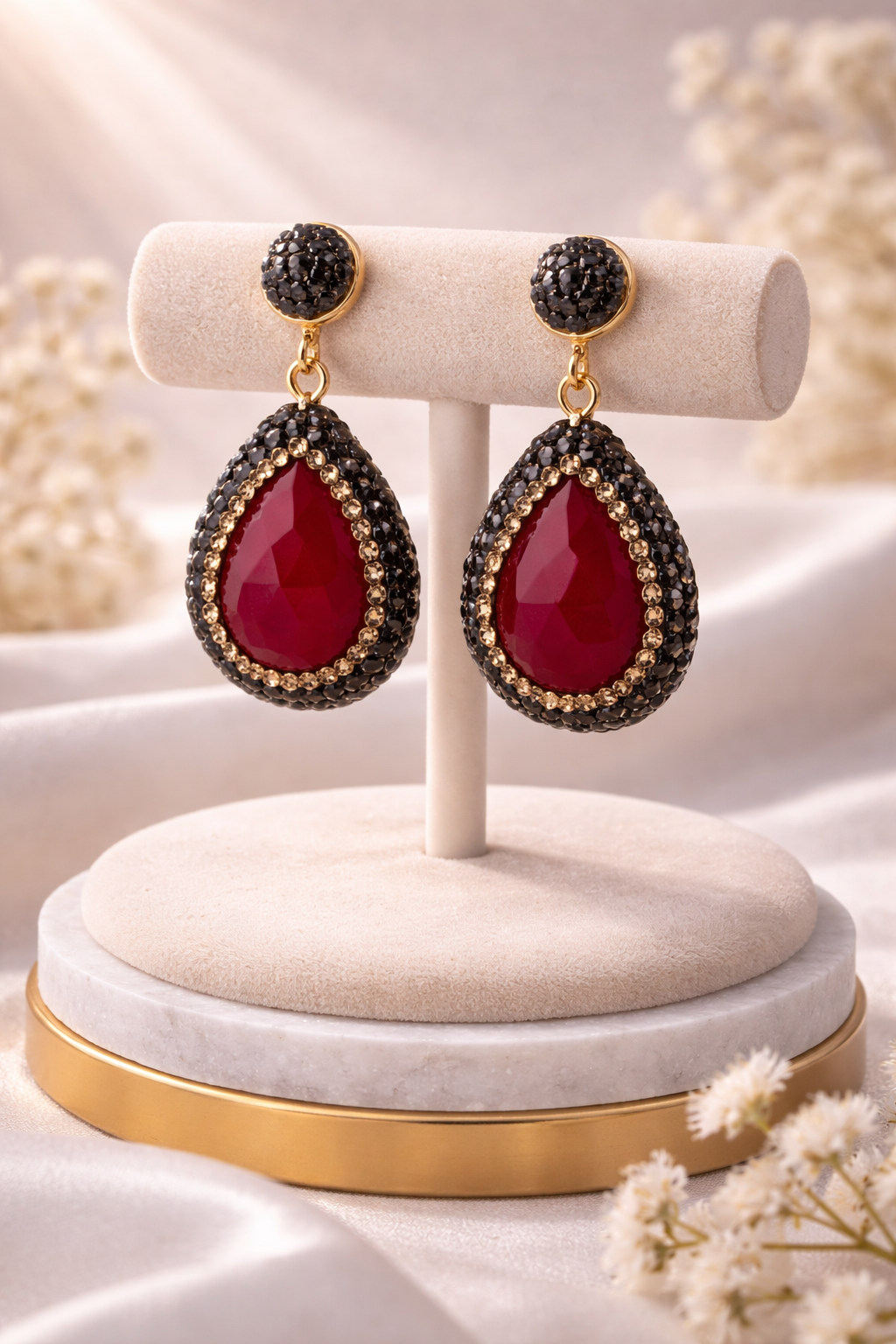 Deep Raspberry Red Earrings (Gold)
