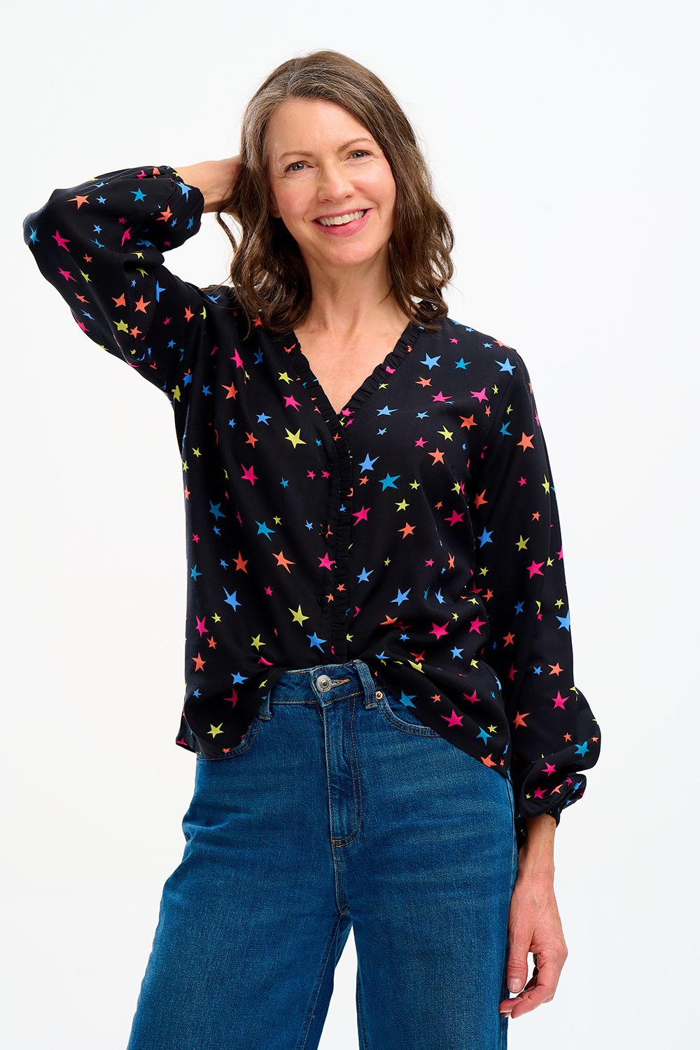 ALICIA FRILL EDGE BLOUSE (BLACK)