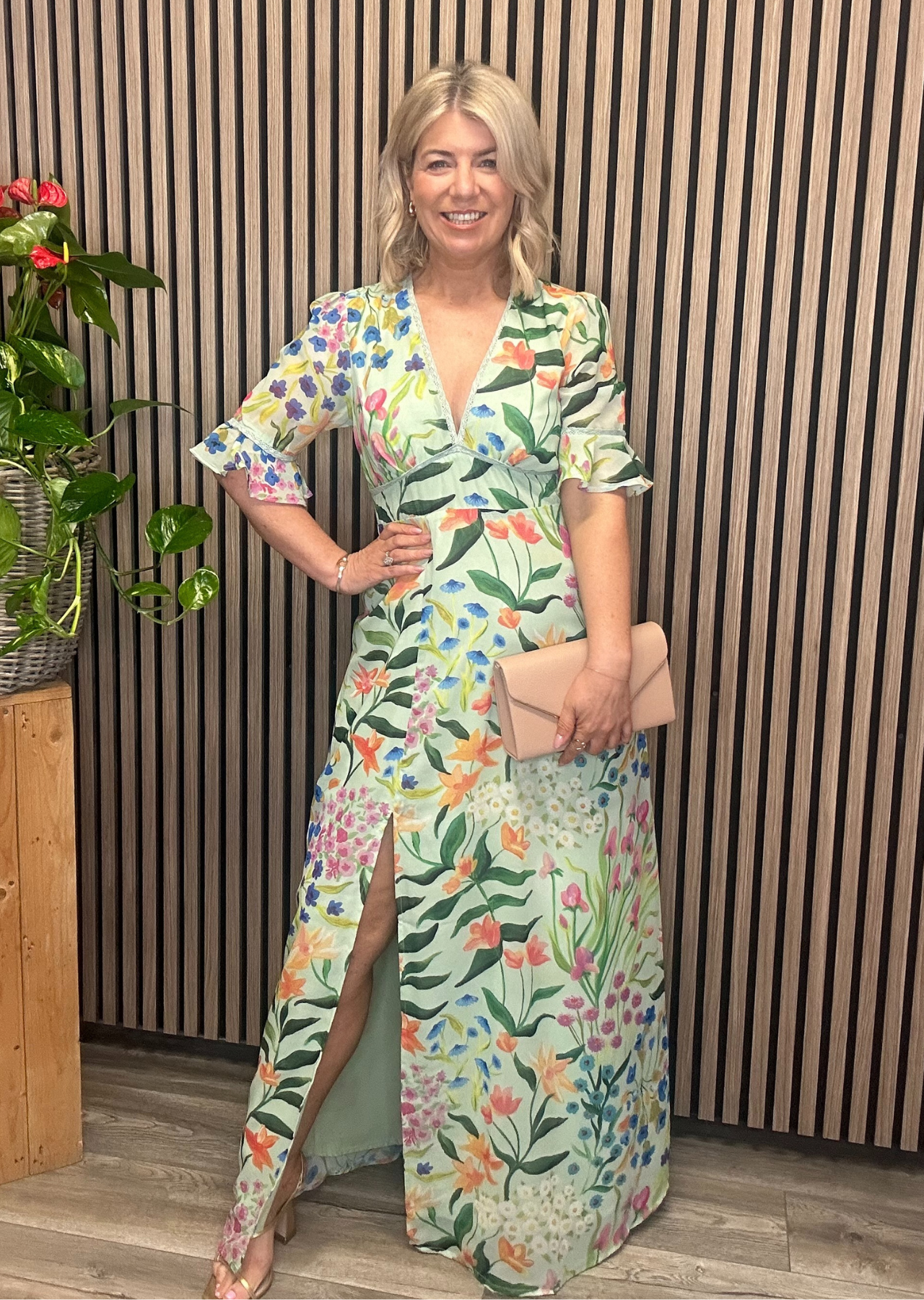 The Ona Thigh Split Open Back Maxi Dress (Multi)