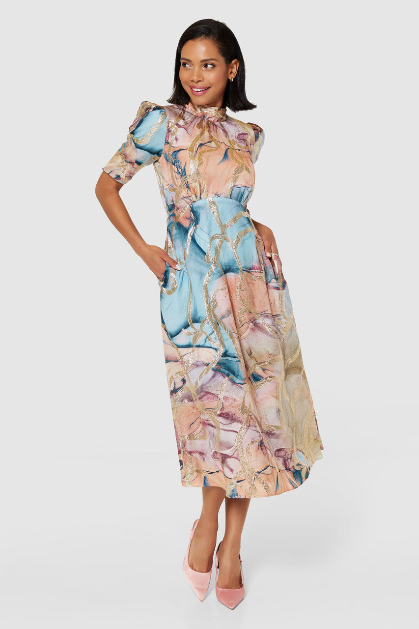 SANDRA A-LINE TIE BACK MIDI DRESS (BLUSH)