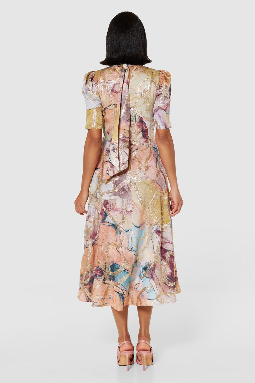 SANDRA A-LINE TIE BACK MIDI DRESS (BLUSH)