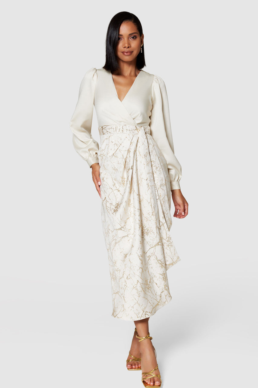 white christmas dresses AMY PENCIL WRAP DRESS (CREAM/GOLD) | Love Cherish white christmas dresses AMY PENCIL WRAP DRESS (CREAM/GOLD) | Love Cherish