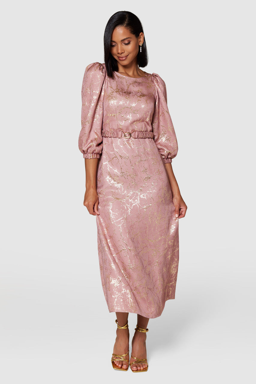 SARAH A-LINE MIDI DRESS (JAQUARD/PINK ROSE) | Love Cherish | Dress SARAH A-LINE MIDI DRESS (JAQUARD/PINK ROSE) | Love Cherish | Dress