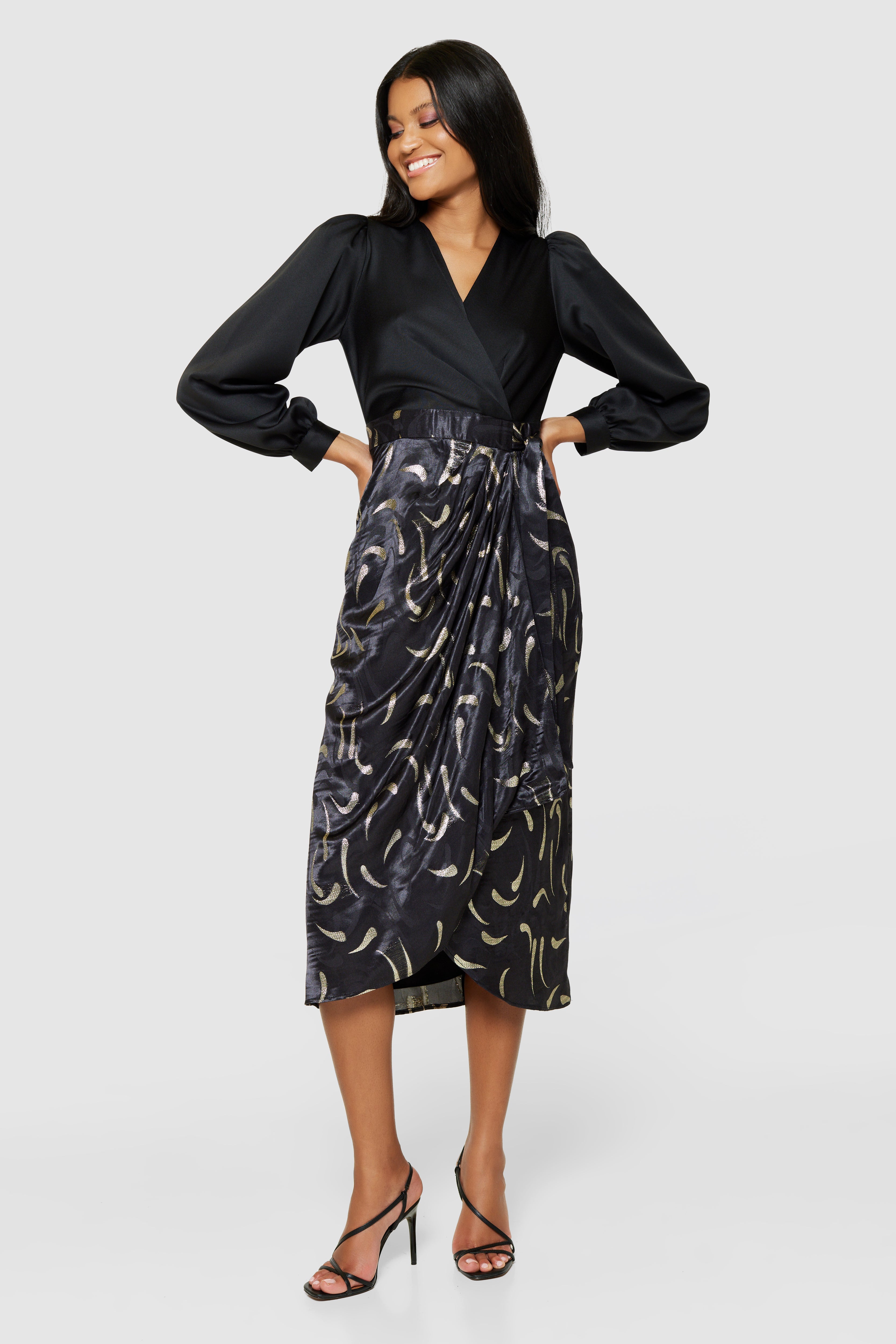 Louise Pencil Wrap Dress (Gold/Black) | Love Cherish | Dress Louise Pencil Wrap Dress (Gold/Black) | Love Cherish | Dress