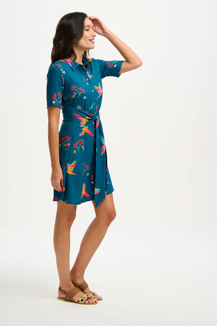 Dessie Shirt Dress (Teal Rainbow Parrots)