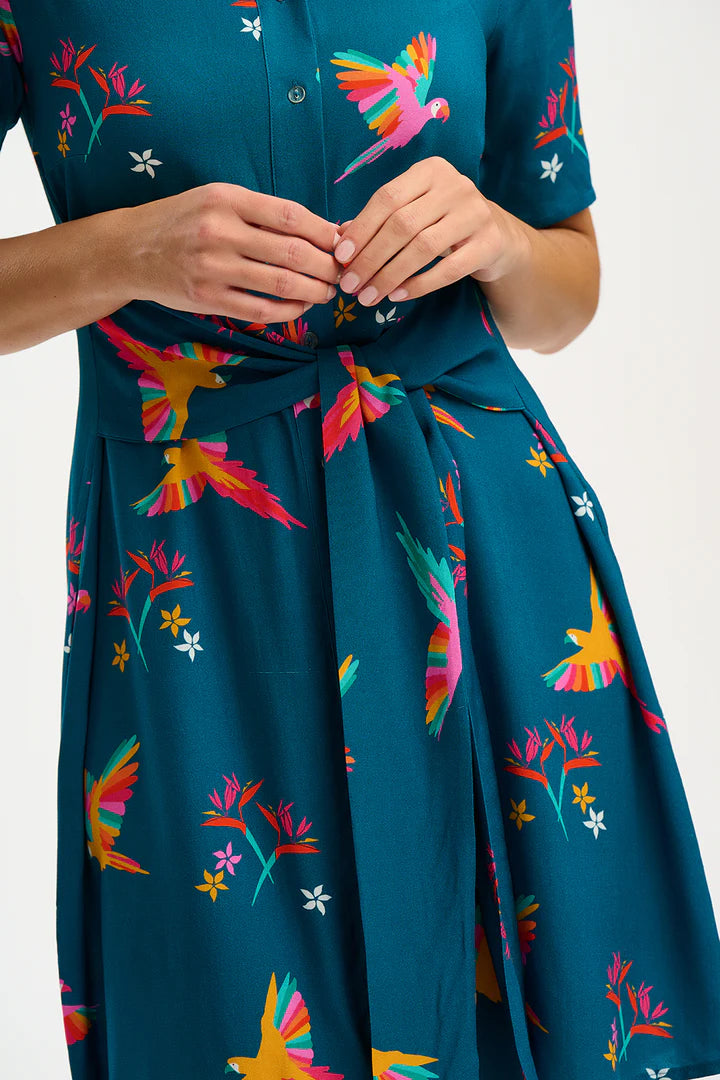 Dessie Shirt Dress (Teal Rainbow Parrots)