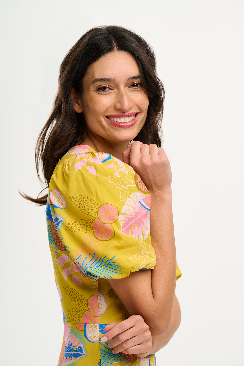 Sorcha Midi Dress (Yellow Tropical Fruits)