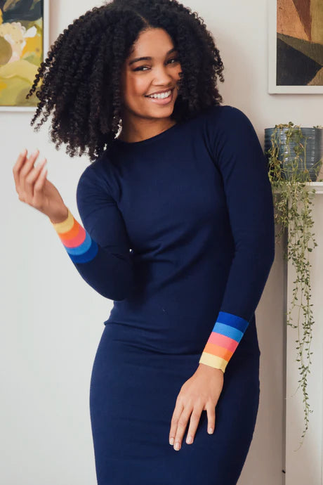 LISELLE KNIT DRESS (NAVY/SUNSET CUFFS)