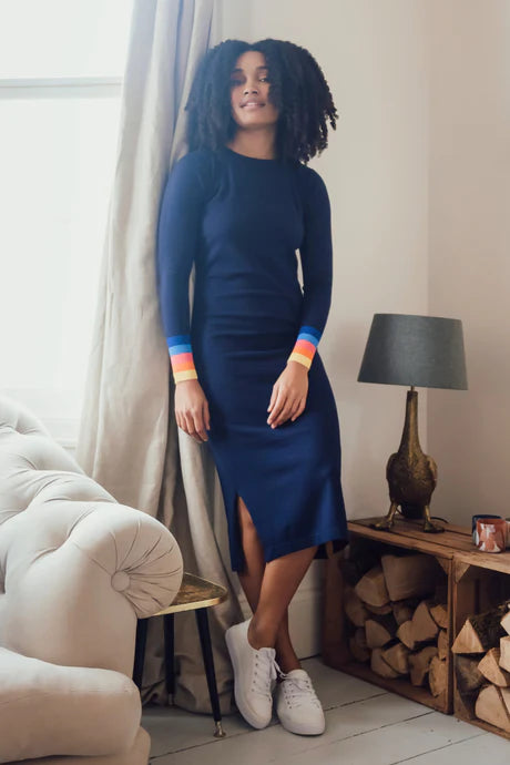 LISELLE KNIT DRESS (NAVY/SUNSET CUFFS)