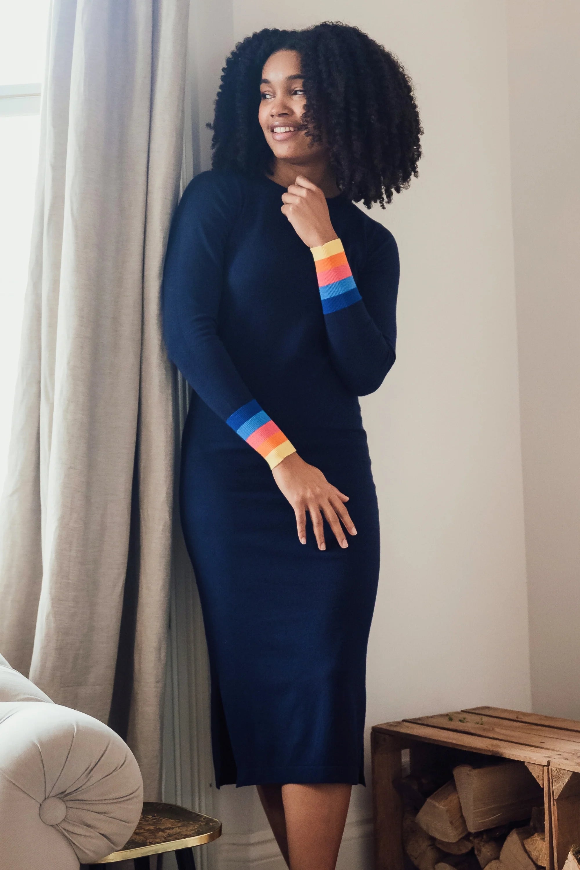LISELLE KNIT DRESS (NAVY/SUNSET CUFFS)