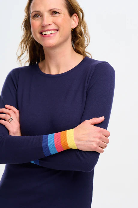 LISELLE KNIT DRESS (NAVY/SUNSET CUFFS)