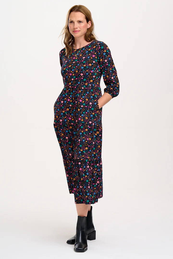 Bakari Jersey Tiered Midi Dress (Black Star Cluster)