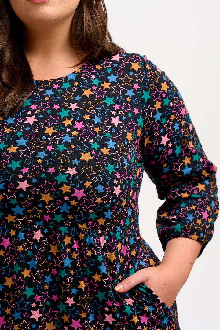 Bakari Jersey Tiered Midi Dress (Black Star Cluster)